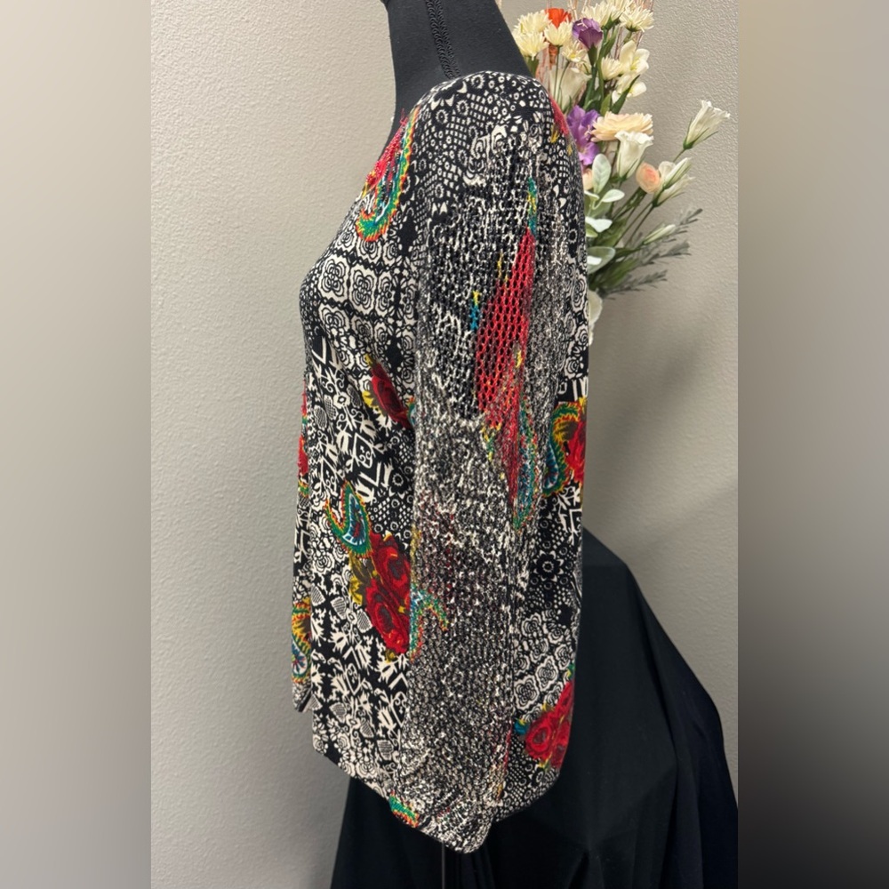 Nygard Collections Vibrant Beaded Floral Women's Blouse W/Netted Sleeves Size M - Picture 5 of 9